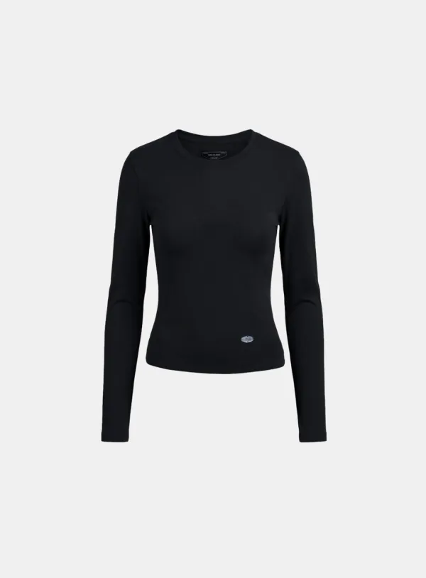 [w-tee26-035] Sleek Cotton Long Sleeve T-Shirt - Black