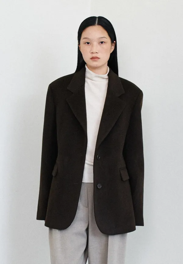 CASHMERE TWO BUTTON SINGLE JACKET - BROWN