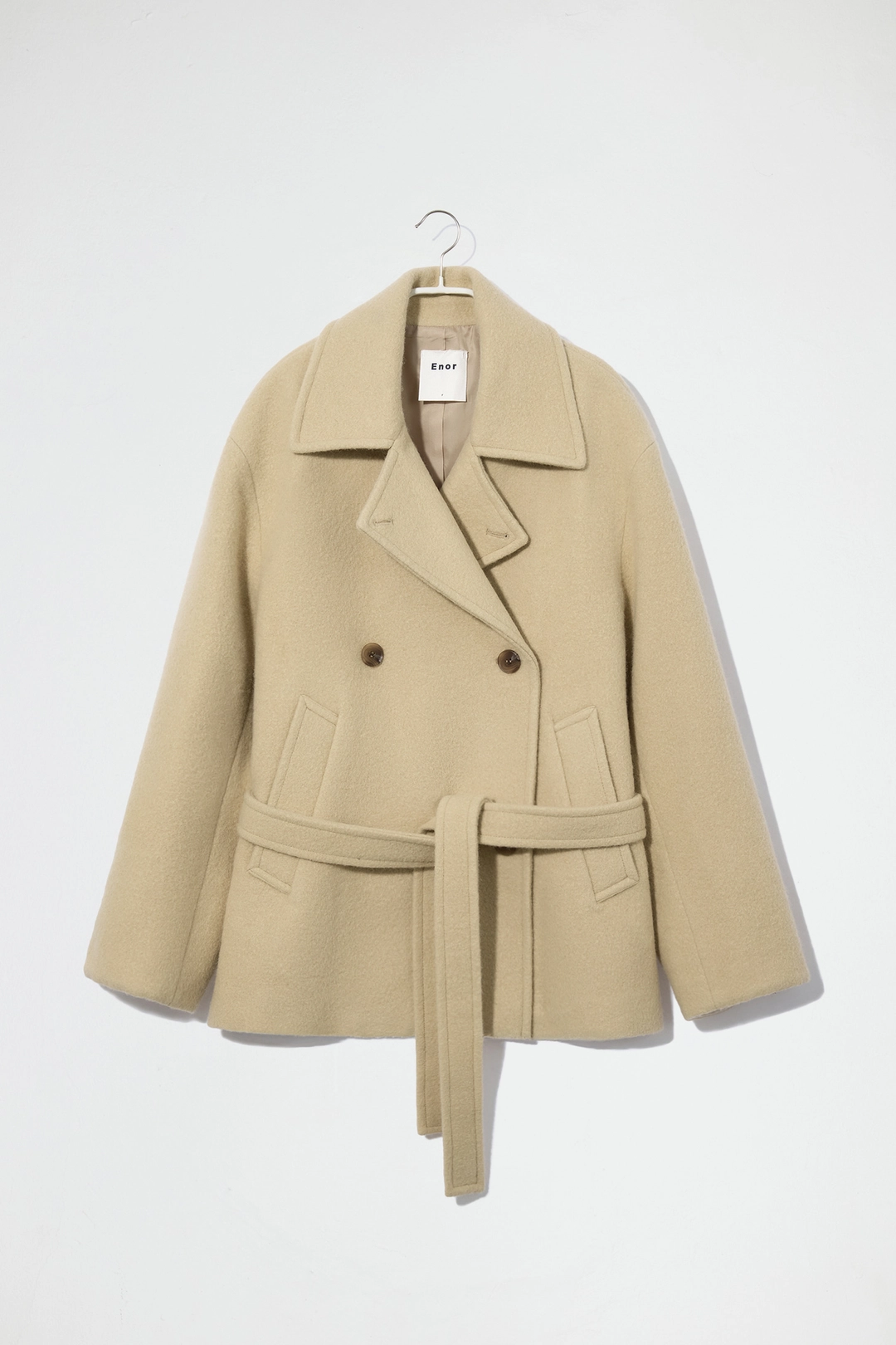 엔오르 BELTED WOOL ALPACA HALF COAT - BUTTER 상품 이미지 1
