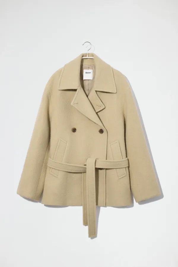 BELTED WOOL ALPACA HALF COAT - BUTTER
