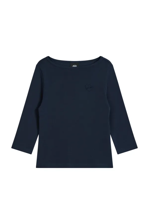 (W) BOAT NECK 3/4 SLEEVE T-SHIRT-NAVY