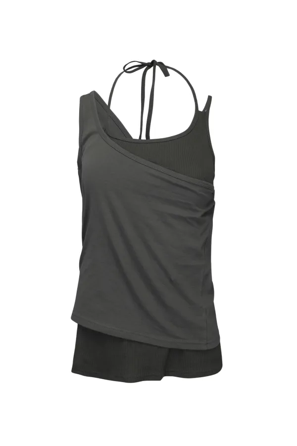 MULTIWAY LAYERED SLEEVELESS CHARCOAL