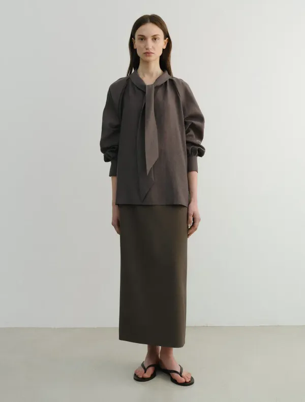 Tie Shirring Blouse (Taupe)