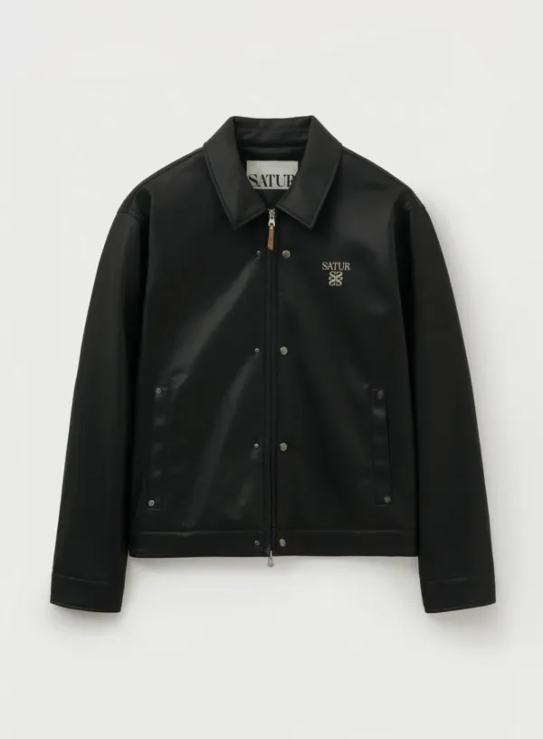Teo Synthetic Leather Collar Jacket - Black