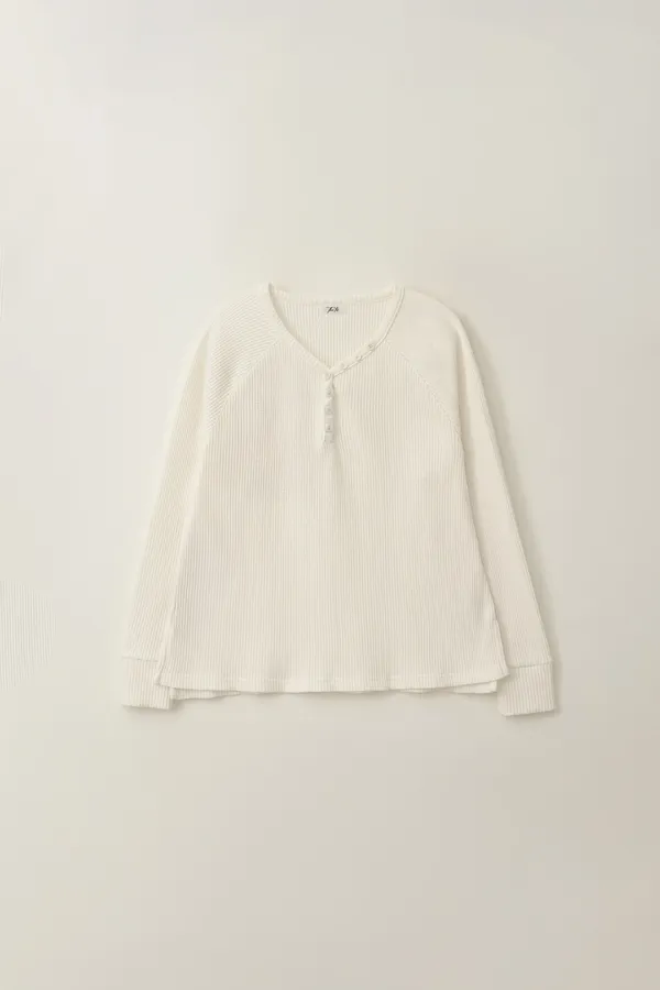 BUTTON BOXY WAFFLE T-SHIRT_TT5S214IV