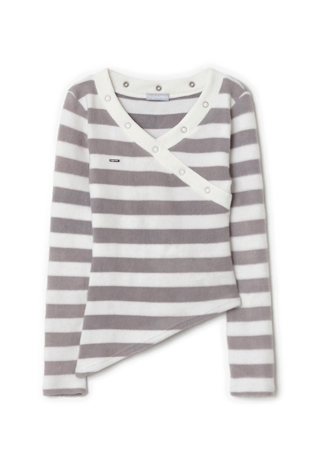 허그유어스킨 Stripe v-neck knitted top (White Purple) 상품 이미지 1