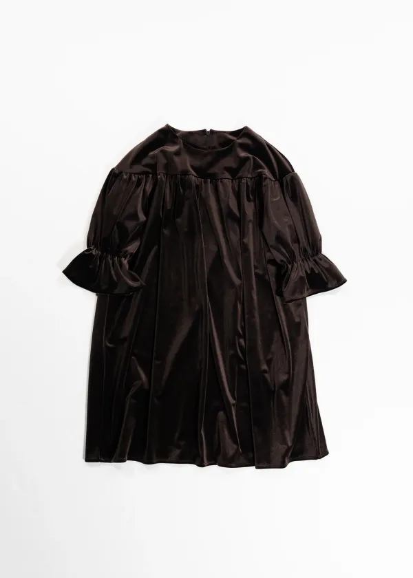VELVET SHIRRING DRESS - BROWN(2차 재입고)