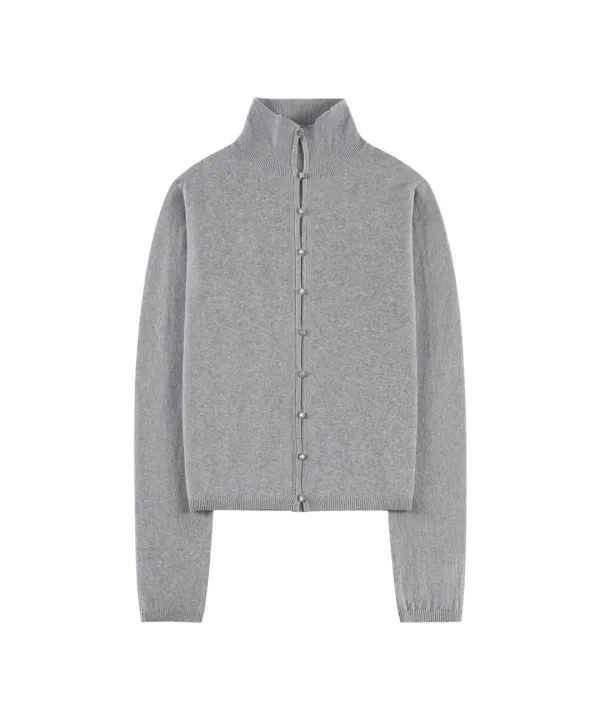 KN4282 울 블렌드 하이넥 카디건_Melange gray