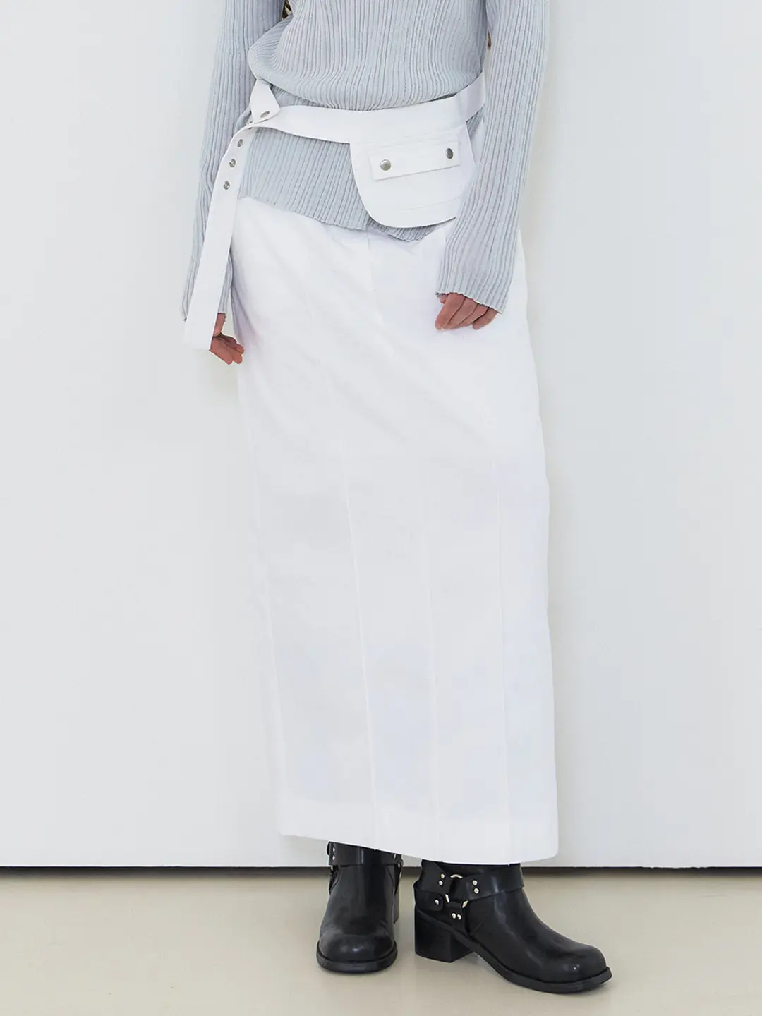 에트몽 Belt Pintuck Long Skirt, White 상품 이미지 2