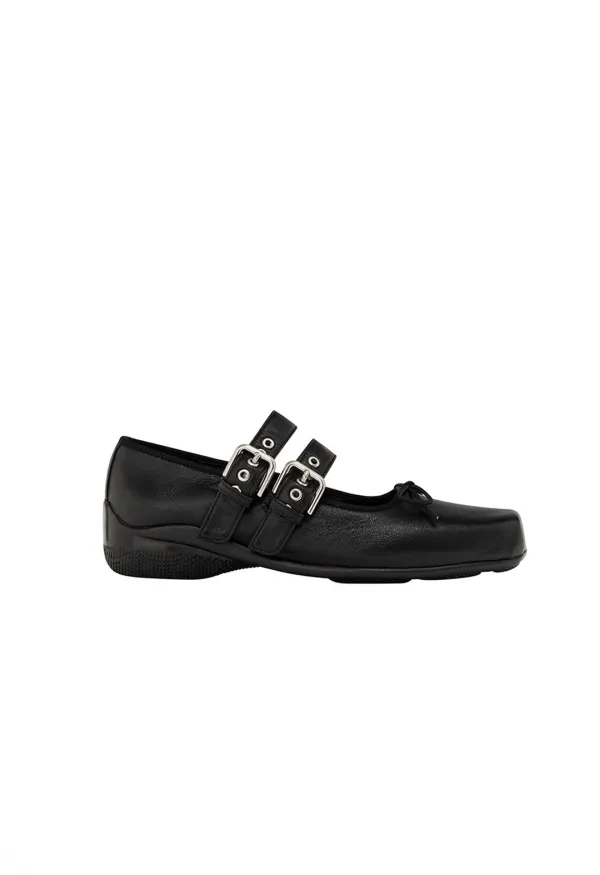 BUCKLE BALLET FLATS, BLACK