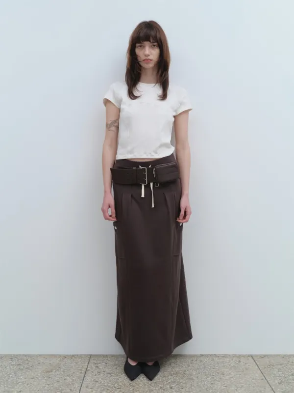 Belt Hole Maxi Skirt [Charcoal]
