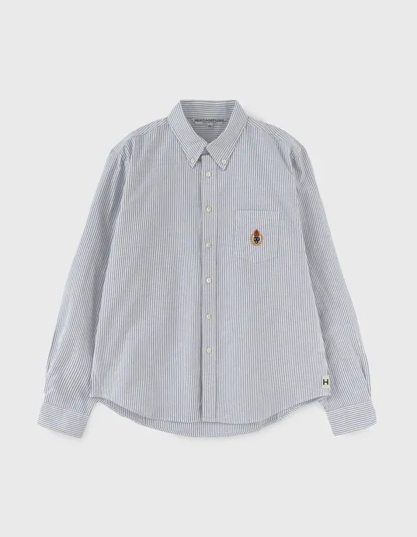 CREST WASHED OXFORD SHIRT (W) / Navy Stripe