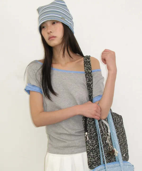 HEART BUTTON ROLL UP LAYERED T SHIRT GREY