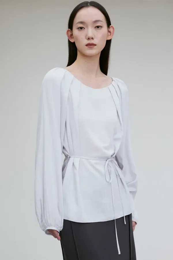 PLEATED DETAIL BELTED BLOUSE LAVENDER
