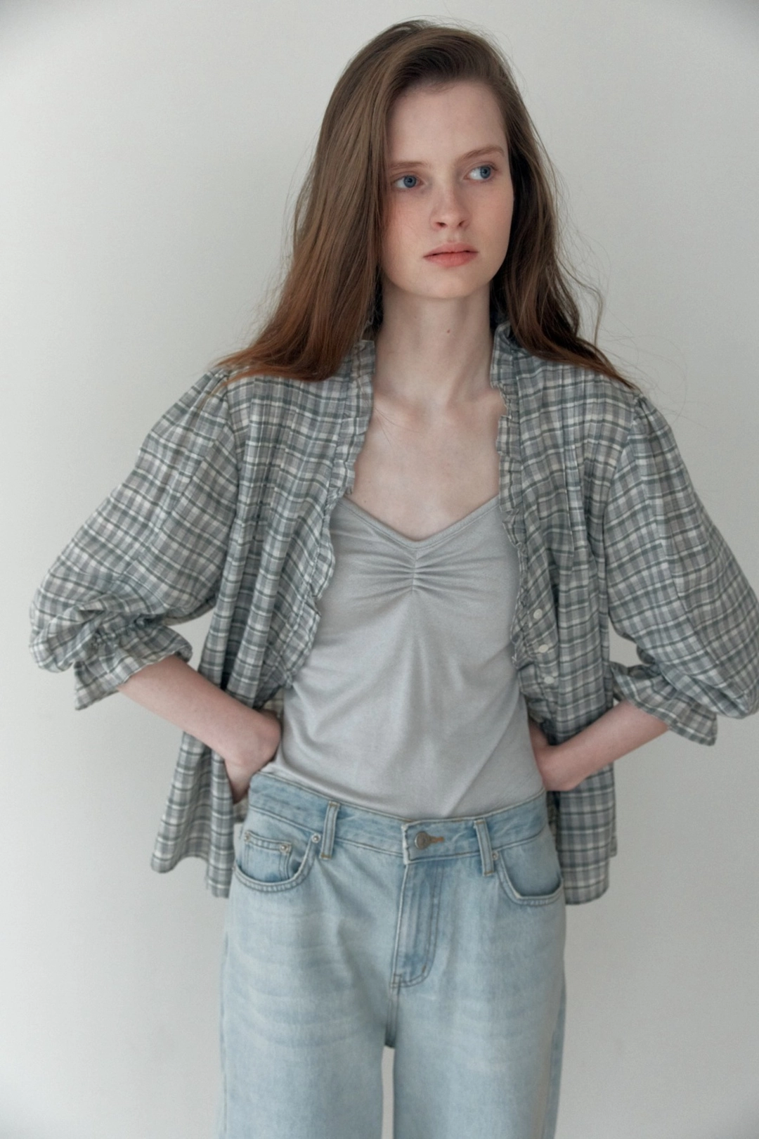 더릴 [7th] Spring Mare Frill Blouse_Check 상품 이미지 1