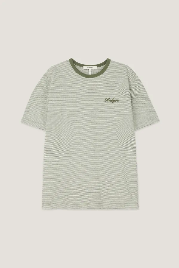 위컴 로고 자수 티셔츠 (Khaki stripe)