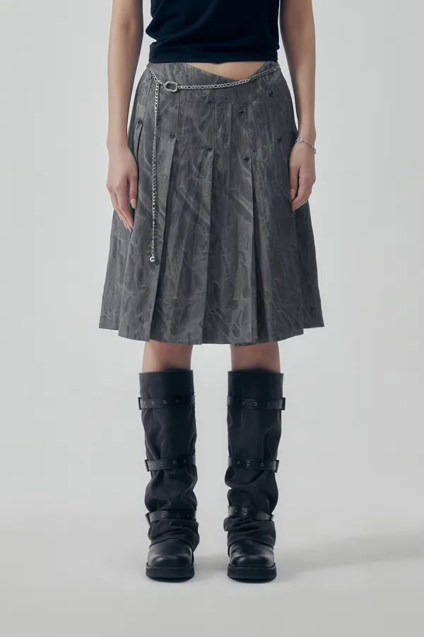 Marble Rivet Pleated Skirt [ Gray ]