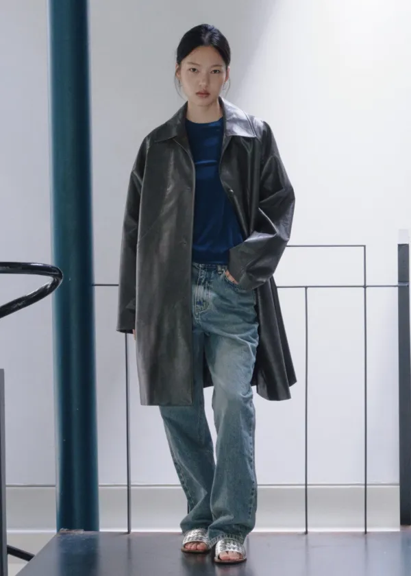 ROUGH LEATHER JACKET (LONG FIT) [GREY]