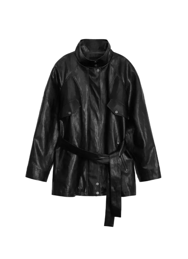 Distressed Leather Set-up Jumper [ Black ]