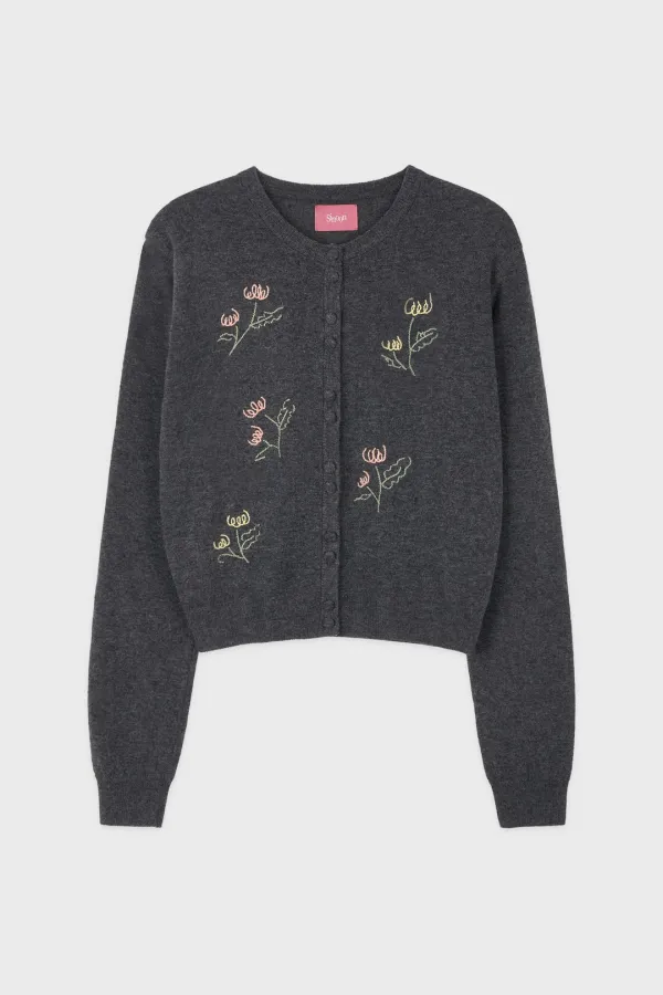 Flower Drawing Cardigan (Charcoal)
