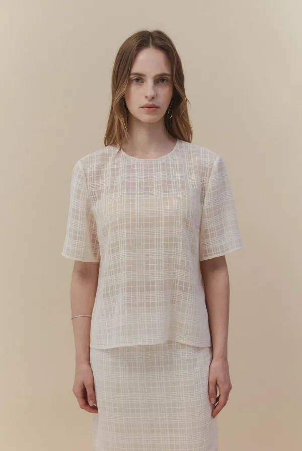 Cecile Check Half Blouse (Butter)