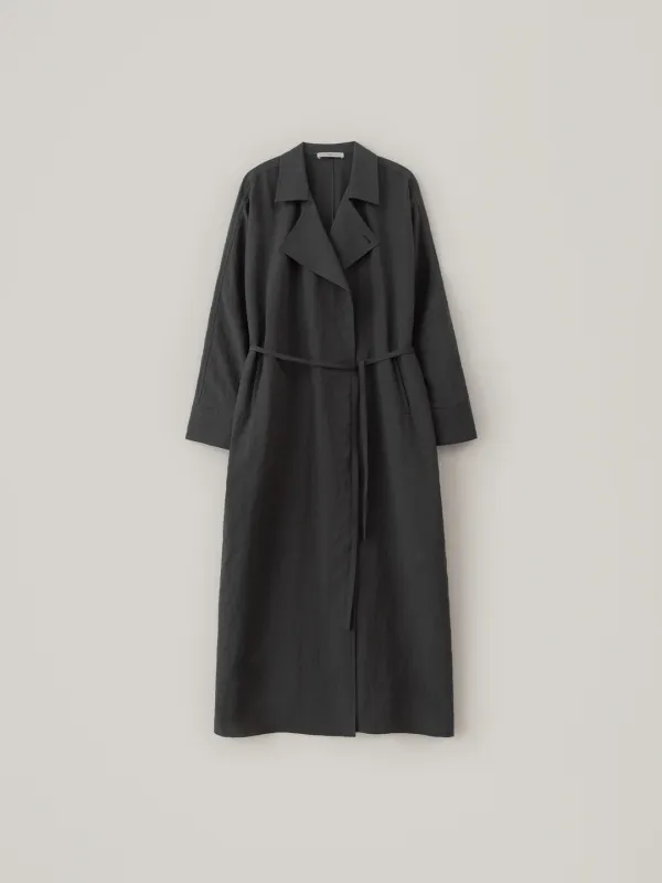 Double Collar Wrap Wool Coat - Charcoal