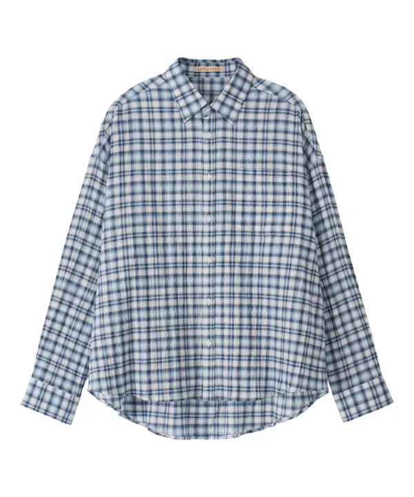 Oversized Blurry Check Shirt-Blue