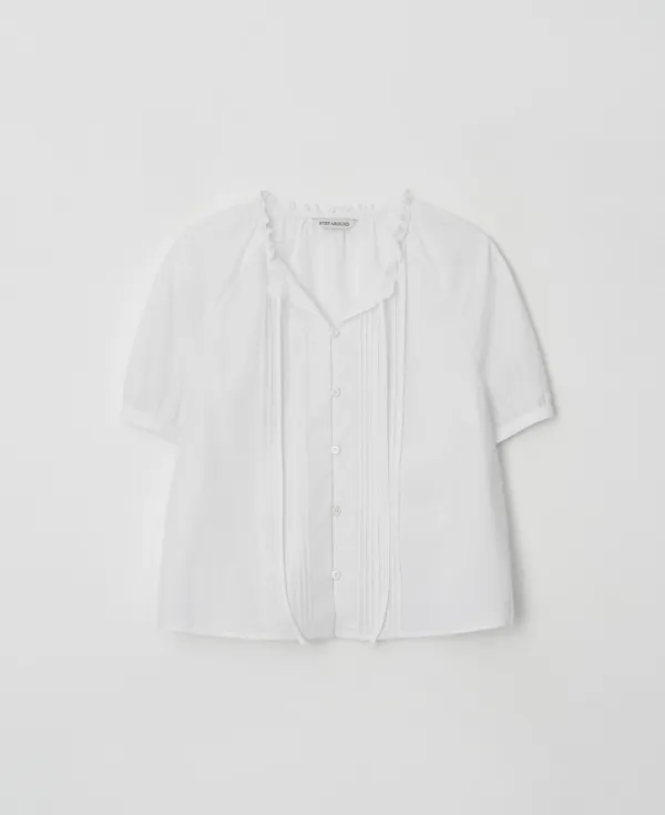 Pintuck Strap Half Sleeve Blouse_WHITE