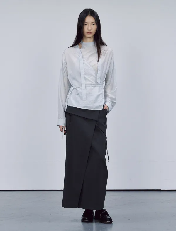 TIE DETAIL WRAP BLOUSE [LIGHT BLUE]