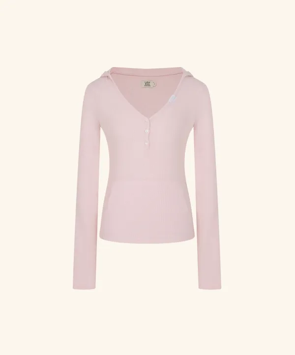 [9/22 11:00am Coming soon] Letters V-Neck Soft Hoodie T-Shirt (Pink)