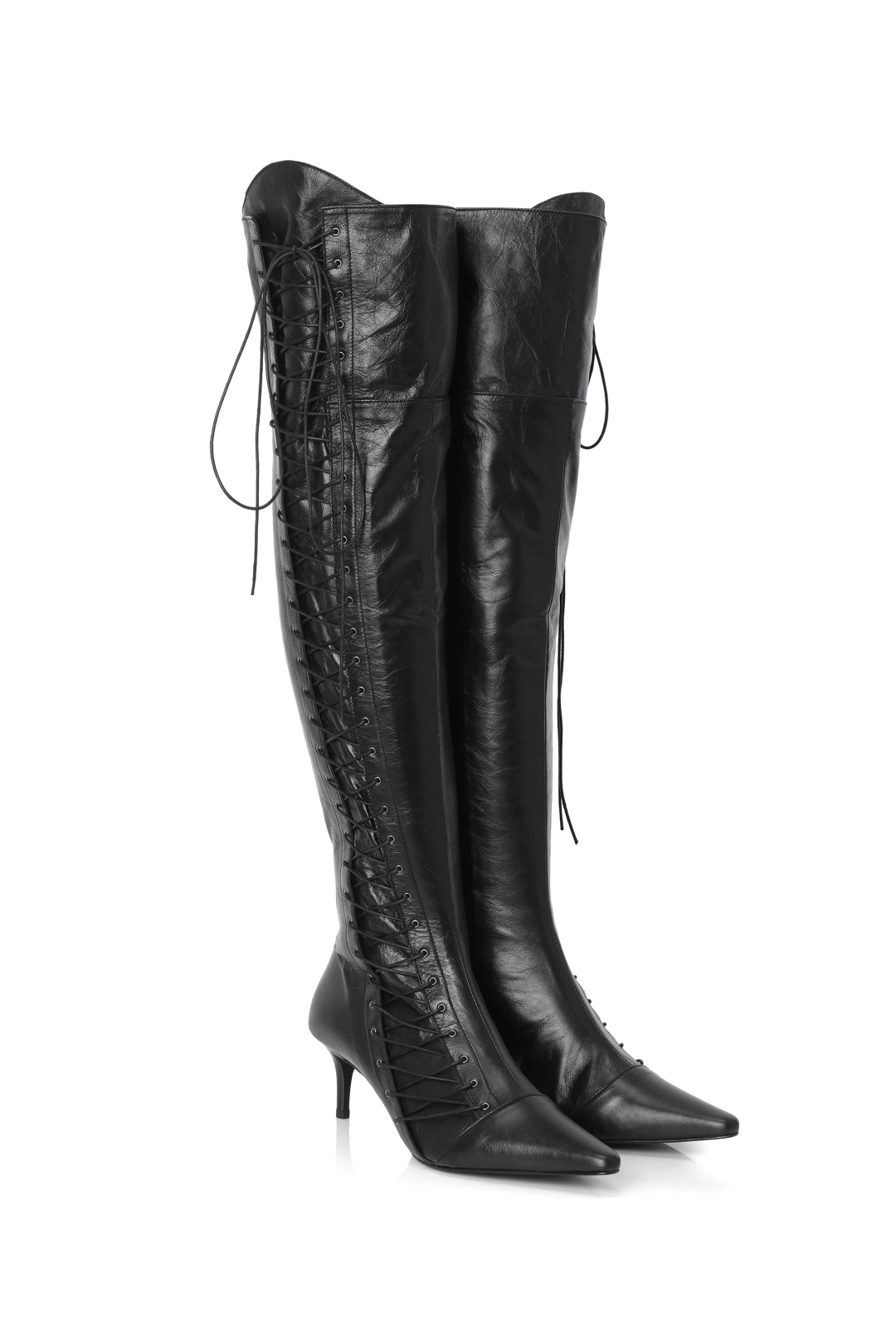 쓰리타임즈 Eyelet lace-up knee high boots 상품 이미지 1