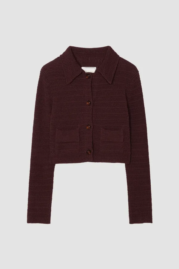 COLLAR KNIT JACKET_RED BROWN