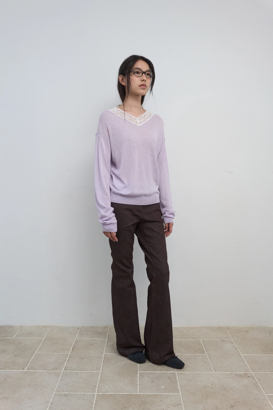 마조네 LACE V-NECK KNIT_LAVENDER 상품 이미지 2