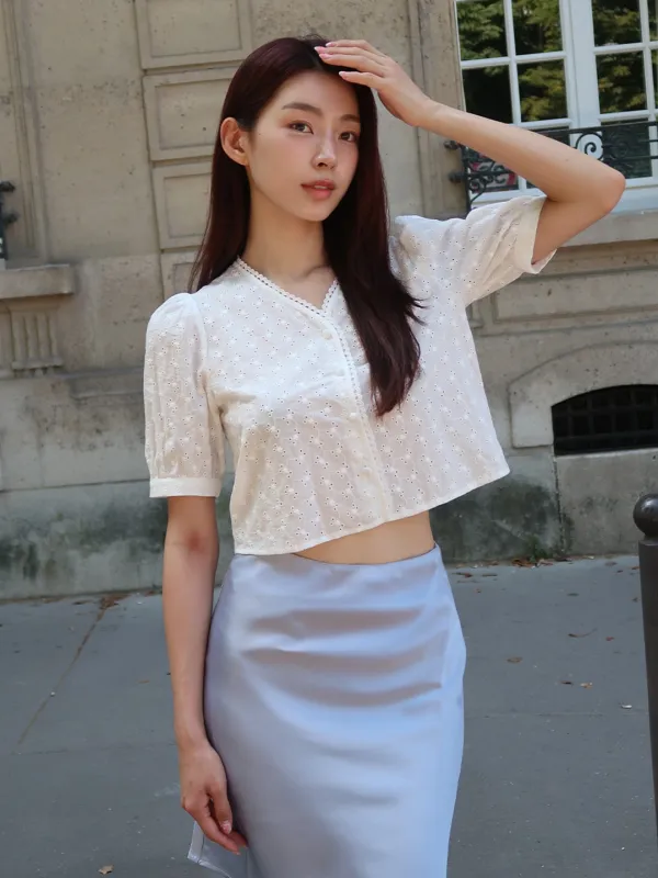 KOYA embroidery puff shirt_white