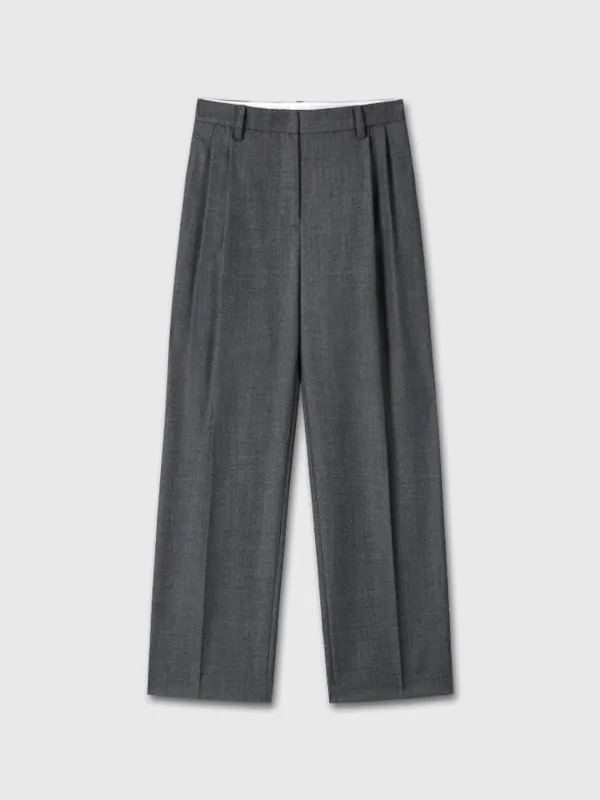 (W) PLEATED WOOL TAILORED PANTS_ GREY
