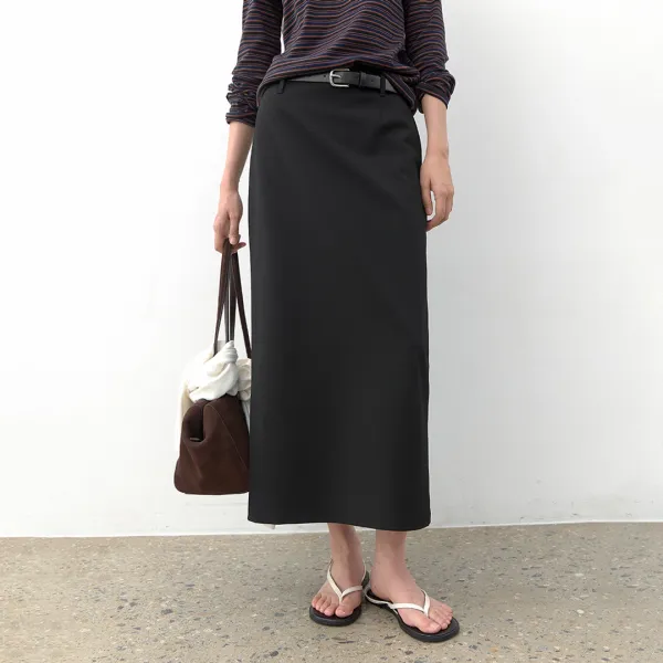 (SK-5118)BELTED H-LINE MONO LONG SKIRT S