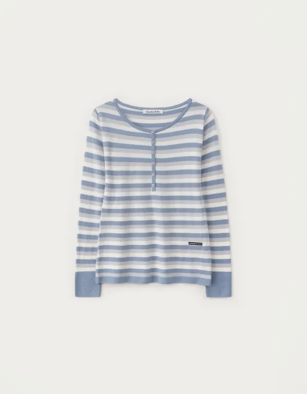 Stripe Molty Wappen Henly Knit - Light Blue