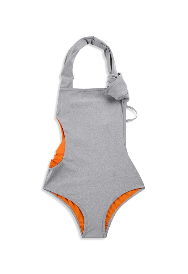YY SCRUNCHED SWIMSUIT, GRAY