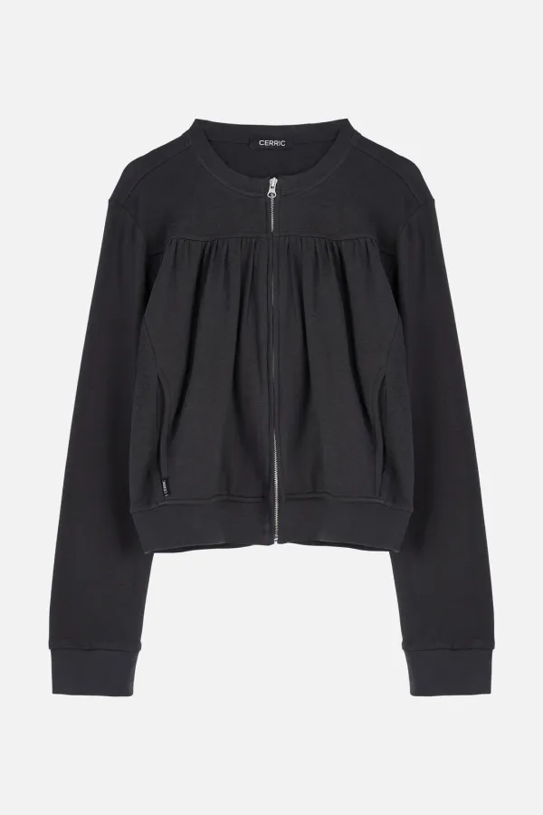[Exclusive] Shirring Round Zip Up _ Charcoal