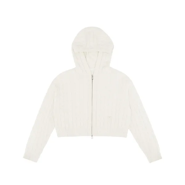 Cable Knit Zip-Up Hoodie (cloud white)