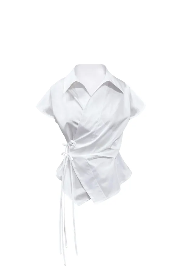 HALO WRAP CAP SLEEVE SHIRT / WHITE