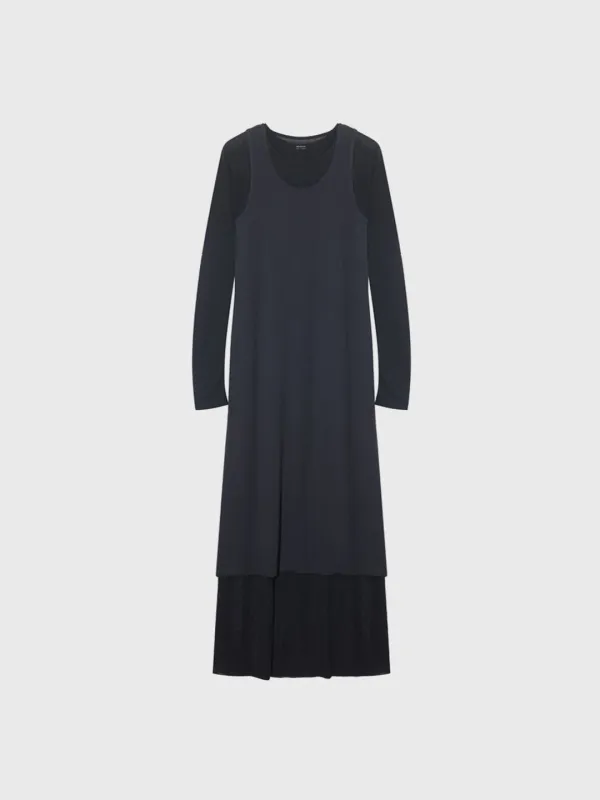 Slim layered dress (dark gray / ivory / black)