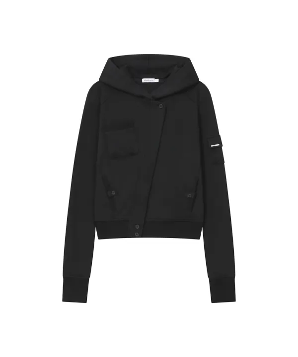 Diagonal hoodie jacket BLACK