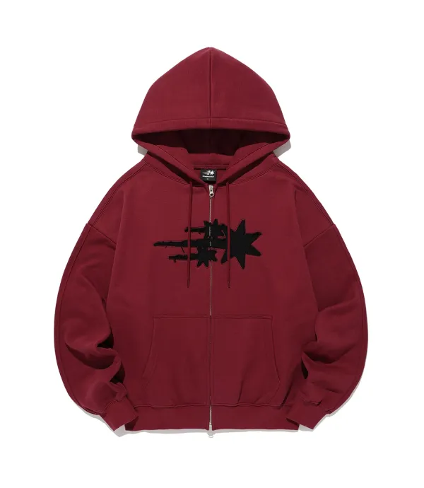 3star applique hoodie zip up[burgundy]