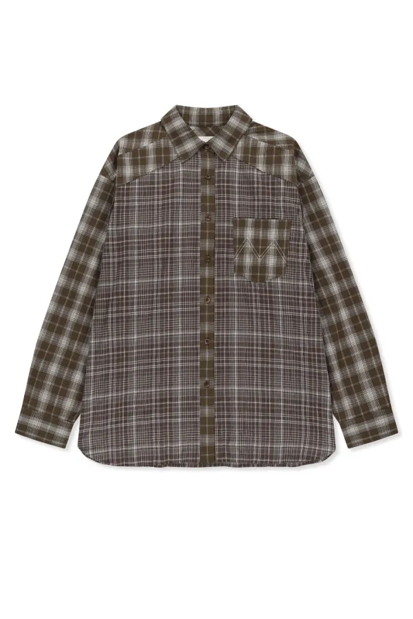 MIXED CHECK OVER FIT SHIRT IN BROWN