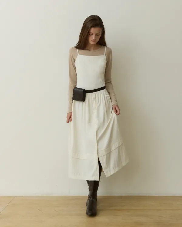 Thin line raw rise button long dress - white