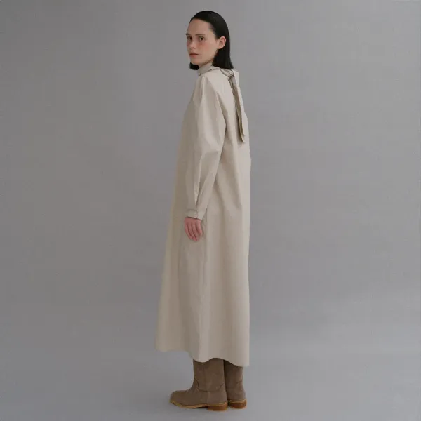 High-neck shirring tie dress_beige