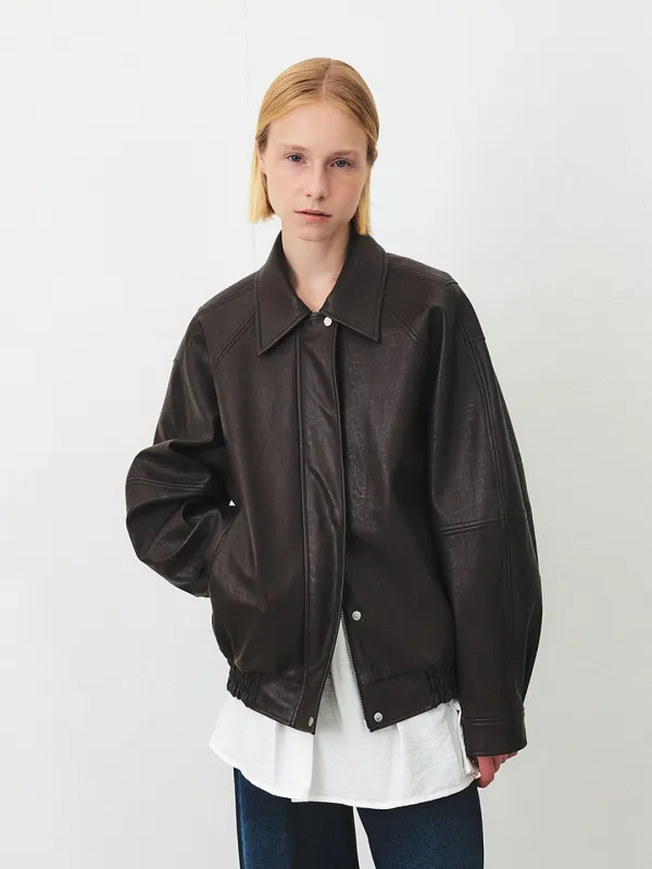 TFF OVERSIZED FAUX LEATHER BLOUSON_BROWN