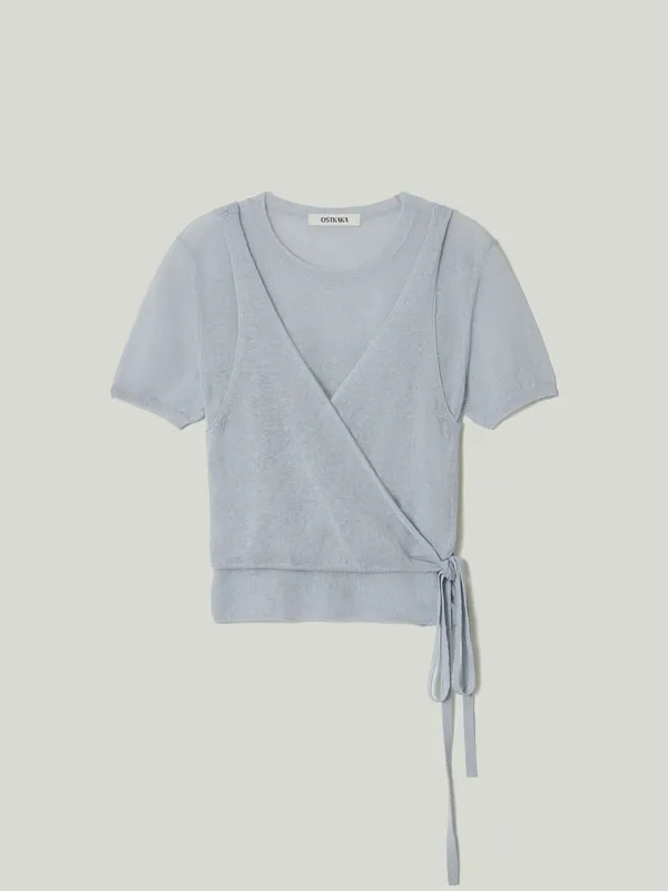 Linen Blended Layered Twin Set Ash Blue