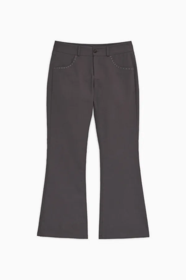 EMBROIDERY POCKET BOOTCUT PANTS, PURPLE